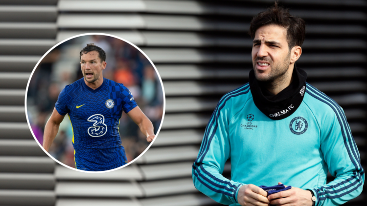Chelsea's Spanish midfielder Cesc Fabregas walks to the football pitches to take part in a training session. Inset: Danny Drinkwater of Chelsea dur...