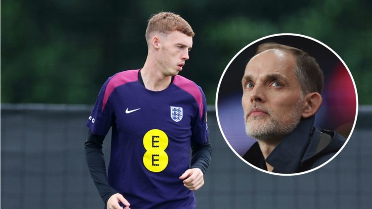 Cole Palmer in England training. Inset, England manager Thomas Tuchel