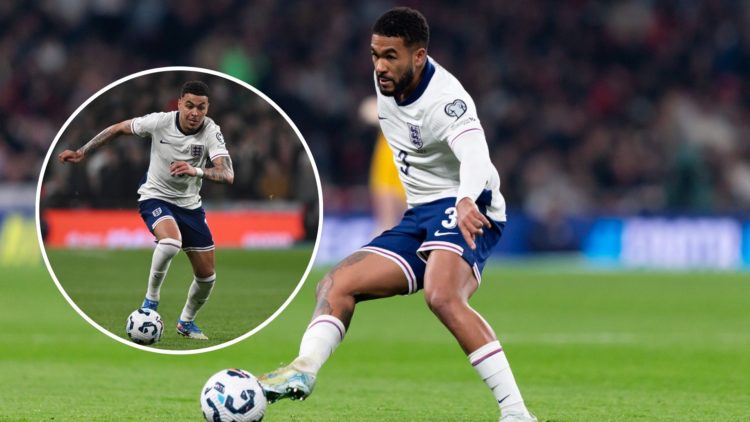 Reece James for England. Inset, Morgan Rogers for England