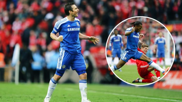Frank Lampard for Chelsea. Inset, Didier Drogba for Chelsea