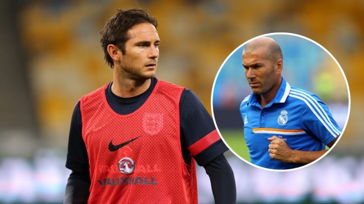 Frank Lampard at England. Inset, Zinedine Zidane at Real Madrid