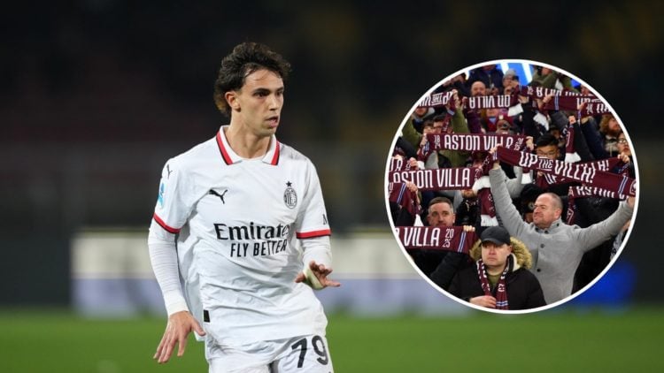 Joao Felix for AC Milan. Inset, Aston Villa fans