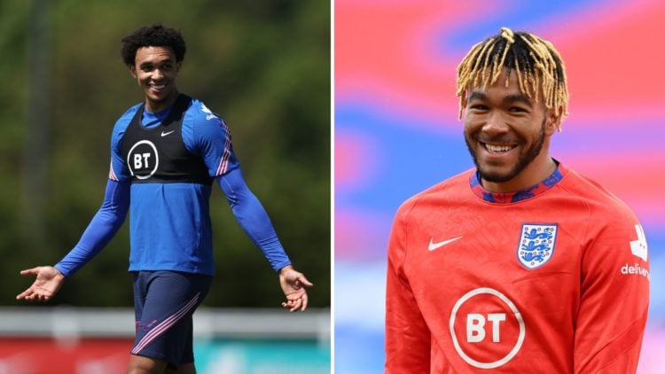 Picture one Trent Alexander-Arnold for England, picture two Reece James for England