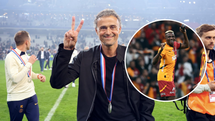 Luis Enrique of Paris Saint-Germain celebrates the victory after the French Cup Final match between Olympique Lyonnais and Paris Saint-Germain with...