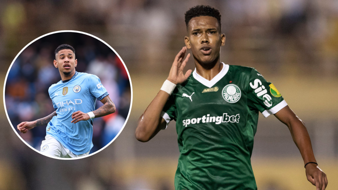 Estêvão Willian of Palmeiras celebrates after scoring a goal during the Campeonato Paulista A1 2025 quarter final football match between São Bernar...