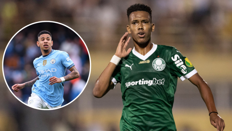 Estêvão Willian of Palmeiras celebrates after scoring a goal during the Campeonato Paulista A1 2025 quarter final football match between São Bernar...