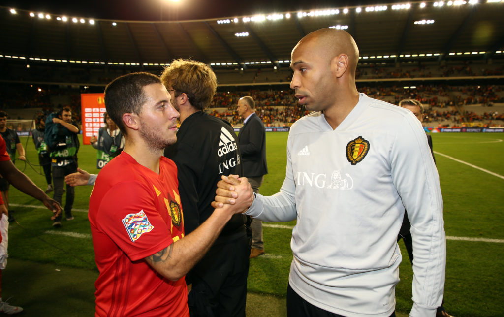 Eden Hazard and Thierry Henry meet after Belgium win