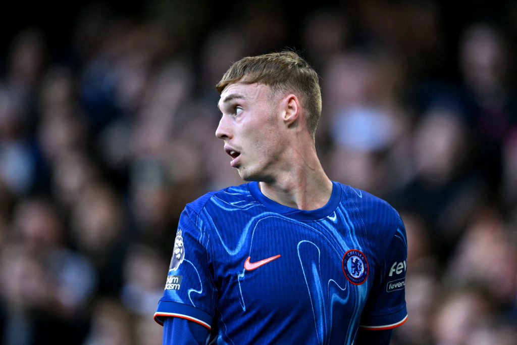 Cole Palmer reacts during the Premier League match between Chelsea and Newcastle United.
