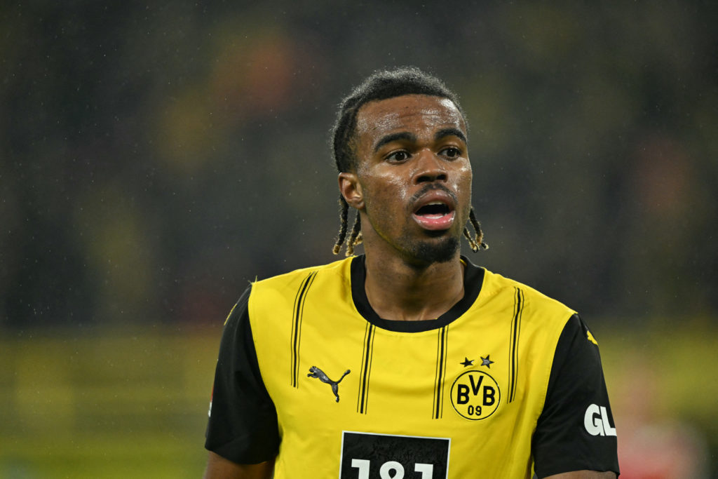Carney Chukwuemeka playing for Borussia Dortmund against Union Berlin in the Bundesliga.