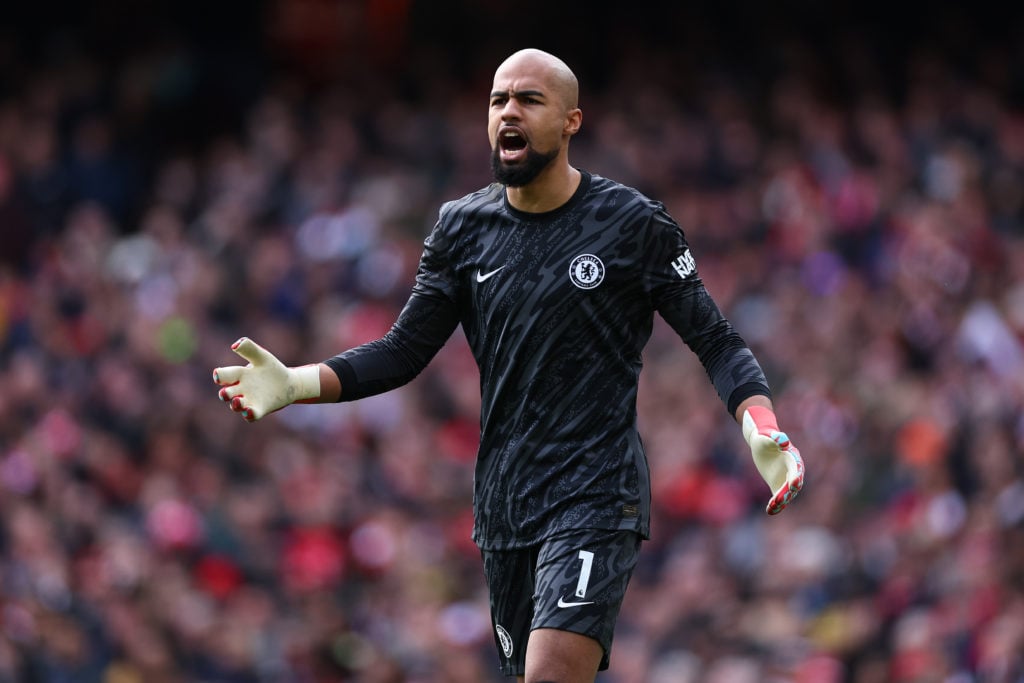 Robert Sanchez playing for Chelsea against Arsenal in the Premier League.