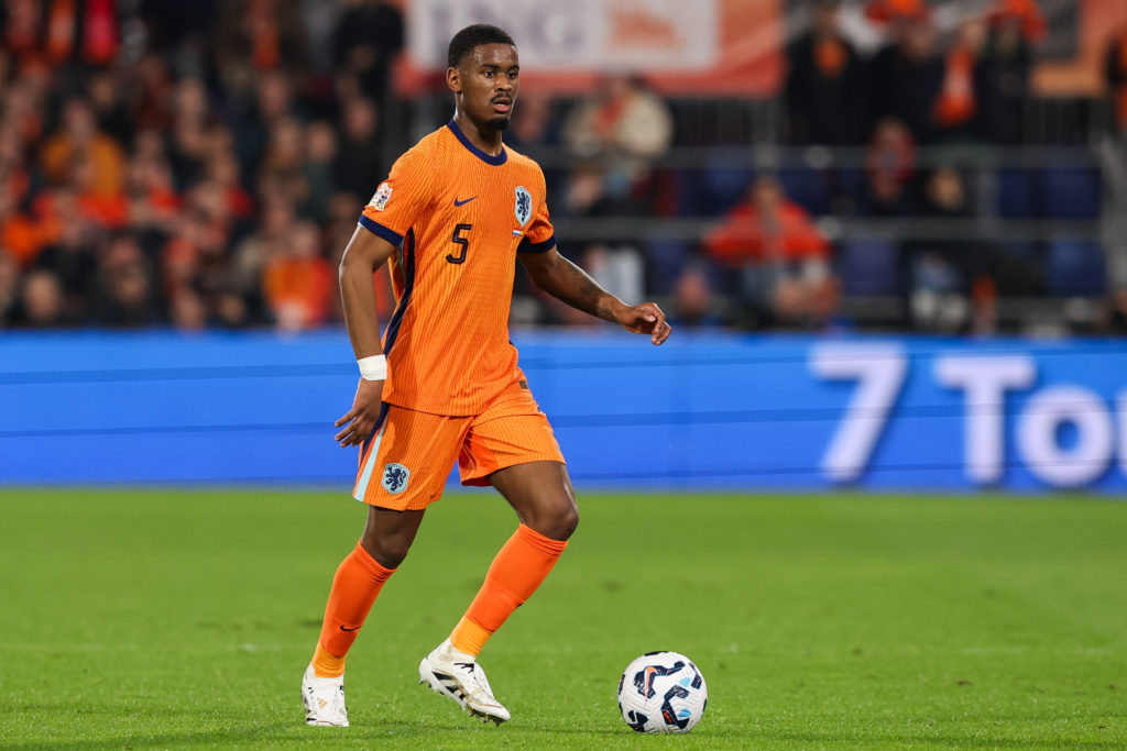 Jorrel Hato of Netherlands in action during the UEFA Nations League Quarter Final 1st leg match between Netherlands and Spain