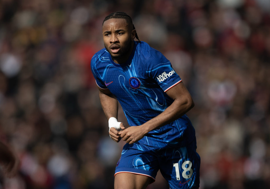 Christopher Nkunku playing for Chelsea against Arsenal in the Premier League.