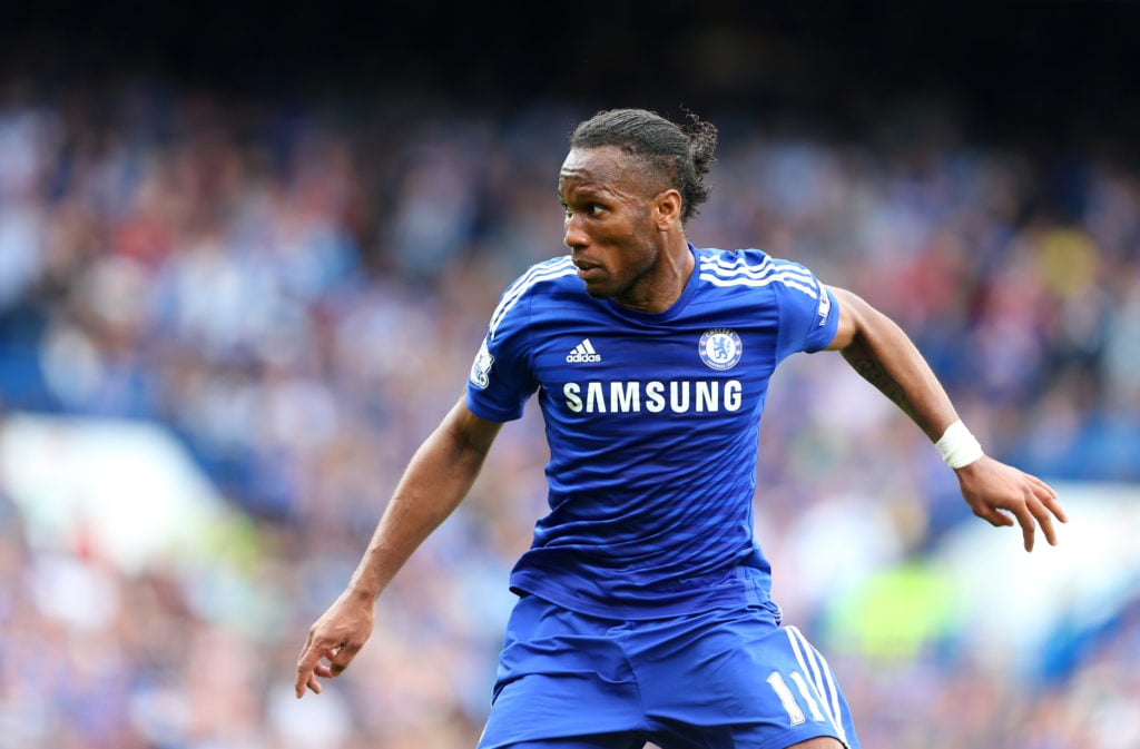 Didier Drogba playing for Chelsea against Crystal Palace in the Premier League.