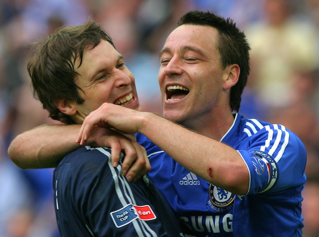 Chelsea's John Terry (R) embraces goalke