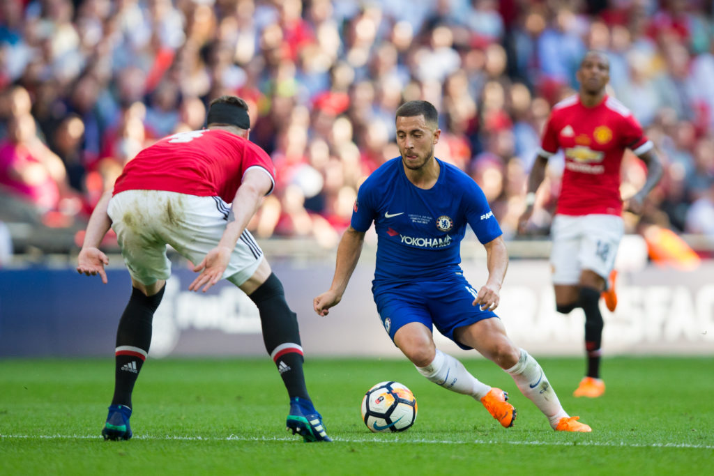 Chelsea's Eden Hazard in action during the Emirates FA Cup Final match between Chelsea and Manchester United