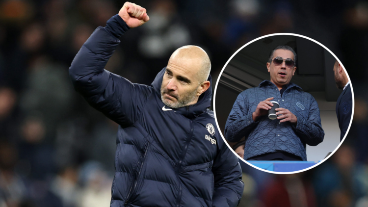 Enzo Maresca manager / head coach of Chelsea celebrates victory after the Premier League match between Tottenham Hotspur FC and Chelsea FC at Totte...