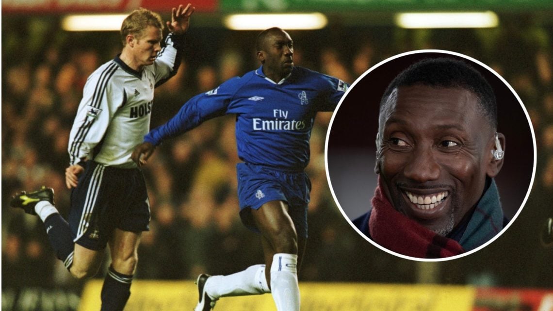 Jimmy Floyd Hasselbaink for Chelsea. Inset, Jimmy Floyd Hasselbaink as a pundit