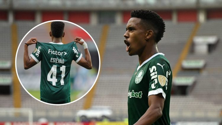 Estevao Willian for Palmeiras, Inset, Estevao Willian celebrating goal