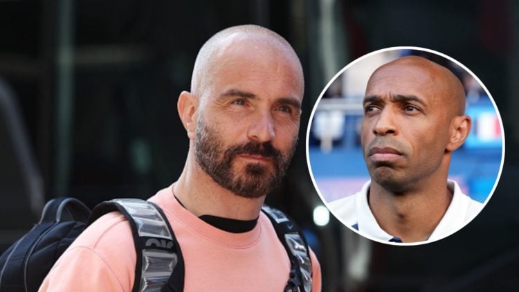 Enzo Maresca the Chelsea manager. Inset, Thierry Henry