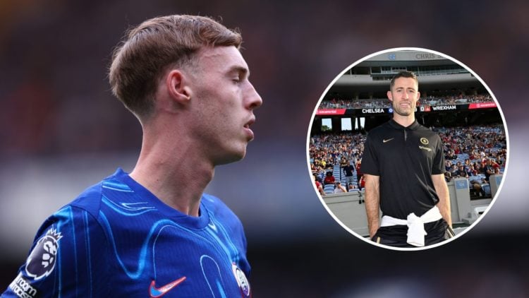 Cole Palmer playing for Chelsea. Inset, former Chelsea defender Gary Cahill