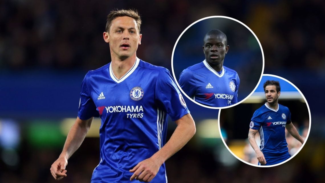 Nemanja Matic for Chelsea. Inset one, N'Golo Kante for Chelsea. Inset two, Cesc Fabregas for Chelsea