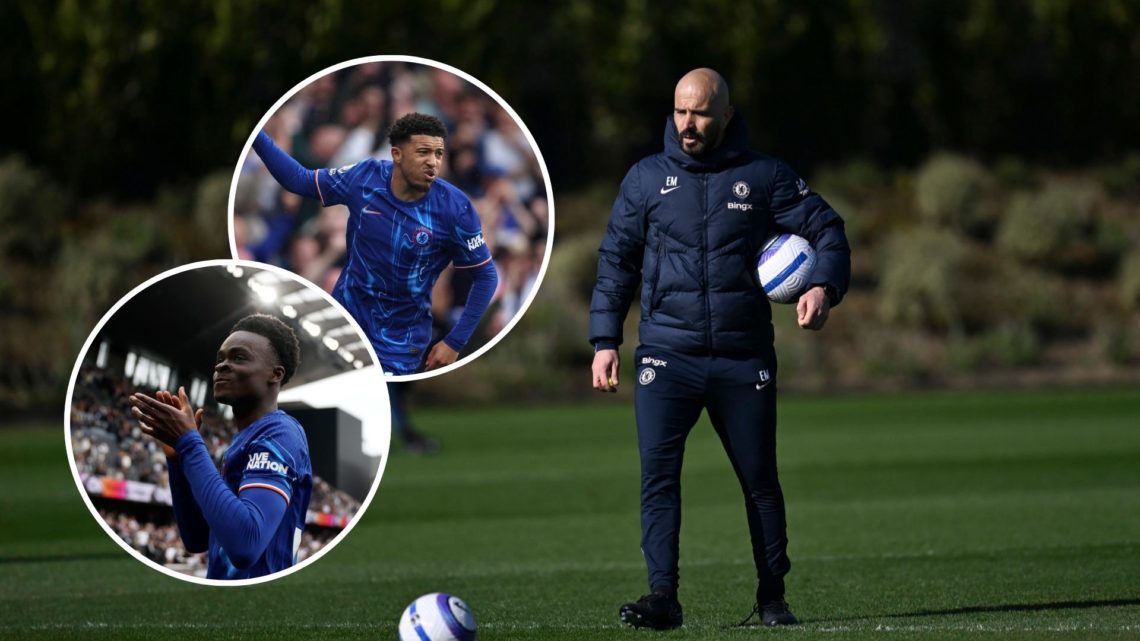 Enzo Maresca the Chelsea manager. Inset one, Jadon Sancho playing for Chelsea. Inset two, Tyrique George playing for Chelsea