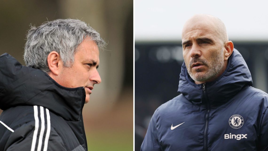 Picture one, Jose Mourinho as the Chelsea manager. Picture two, Enzo Maresca as the Chelsea manager.