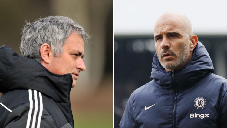 Picture one, Jose Mourinho as the Chelsea manager. Picture two, Enzo Maresca as the Chelsea manager.