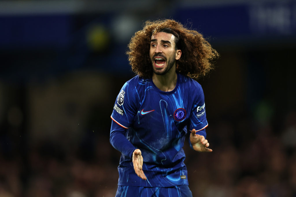 Marc Cucurella playing for Chelsea against Brentford in the Premier League.