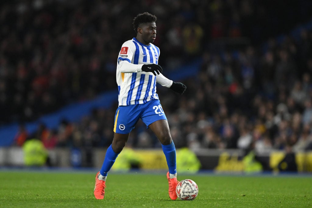 Carlos Baleba in action for Brighton against Nottingham Forest