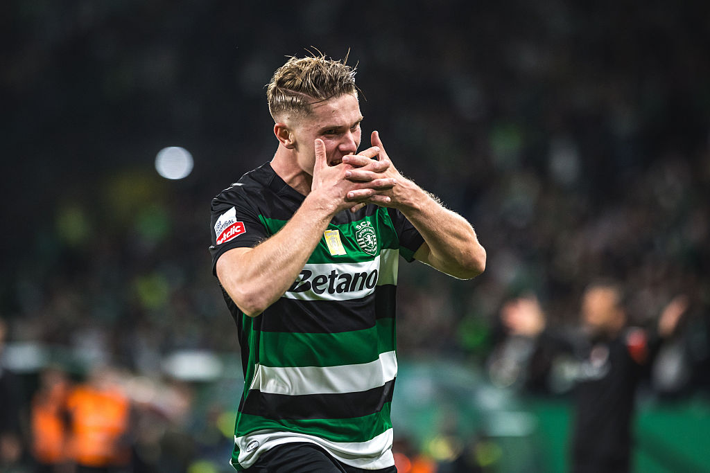 Viktor Gyokeres of Sporting CP celebrates a goal during the