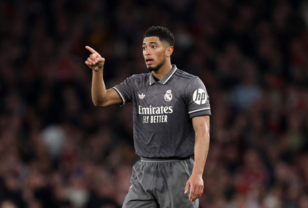 Jude Bellingham playing for Real Madrid against Arsenal in the Champions League.