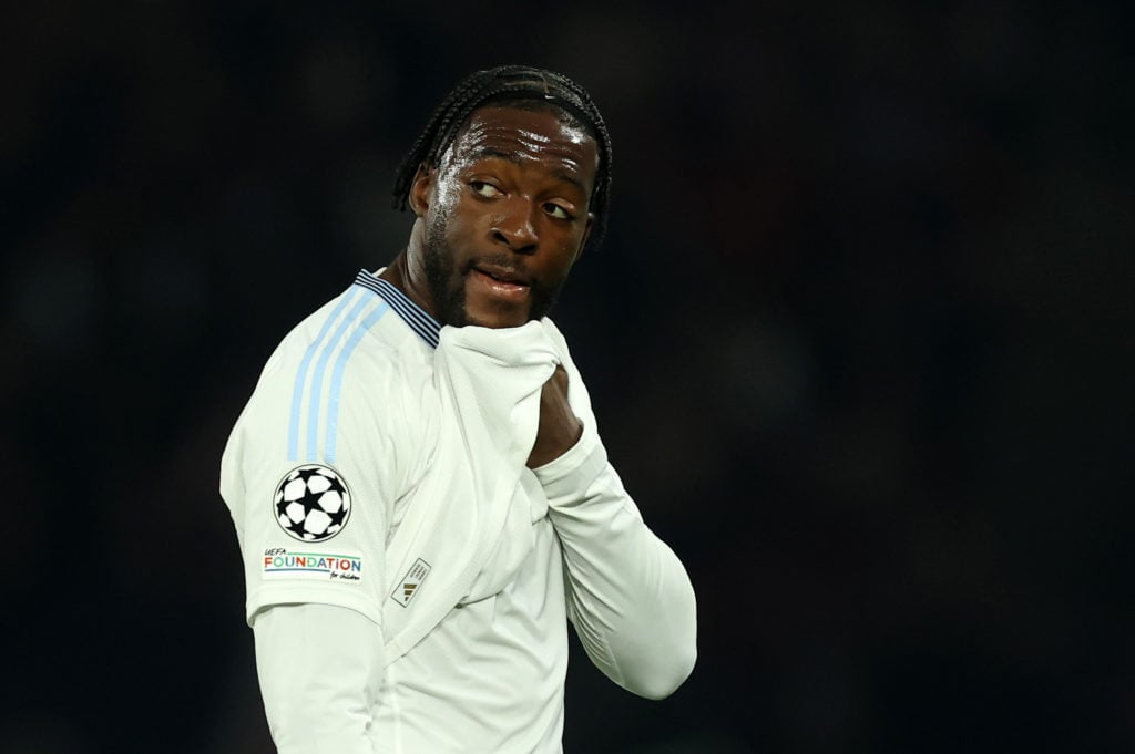 Axel Disasi playing for Aston Villa against Paris Saint-Germain in the Champions League.