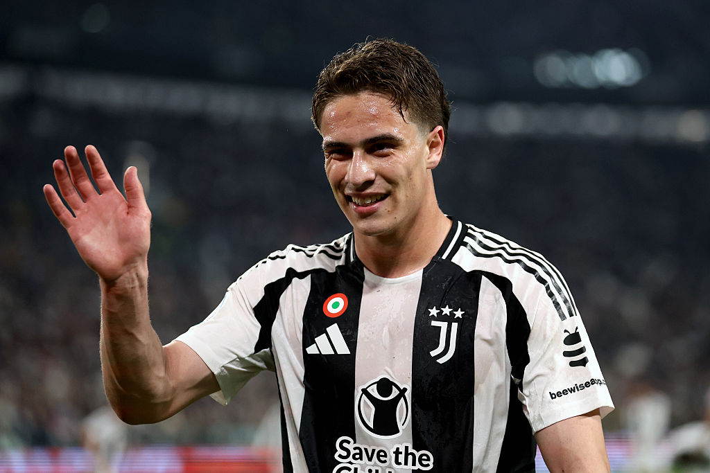 Kenan Yildiz of Juventus Fc greets the fans during the