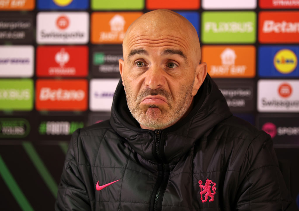 Enzo Maresca, Manager of Chelsea, speaks to the media in a post match press conference