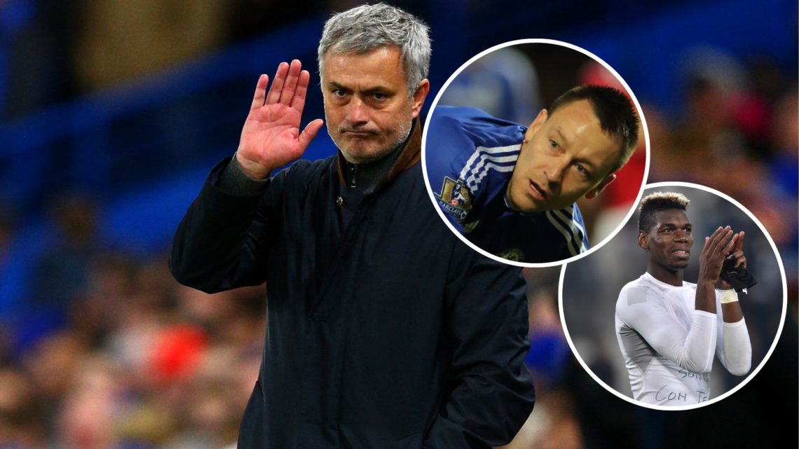 Jose Mourinho manager of Chelsea reacts during the UEFA Champions League Group G match between Chelsea FC and FC Porto with an inset of John Terry ...