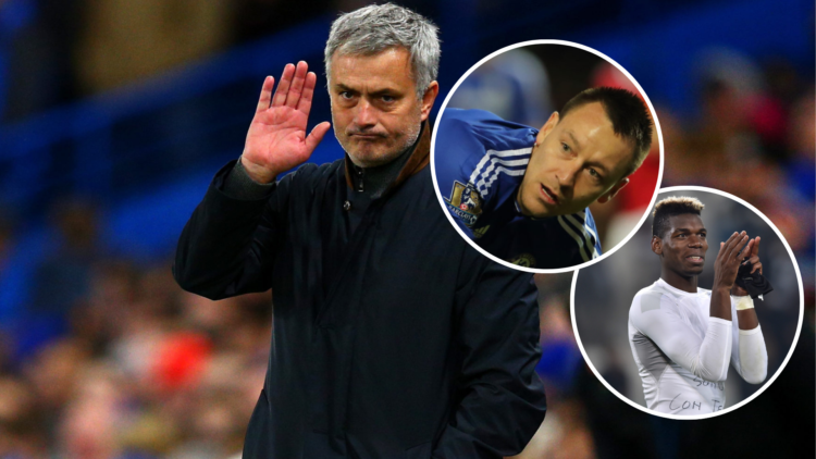 Jose Mourinho manager of Chelsea reacts during the UEFA Champions League Group G match between Chelsea FC and FC Porto with an inset of John Terry ...