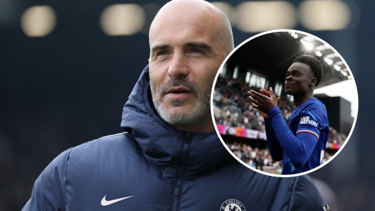Chelsea manager Enzo Maresca with inset of Tyrique George clapping