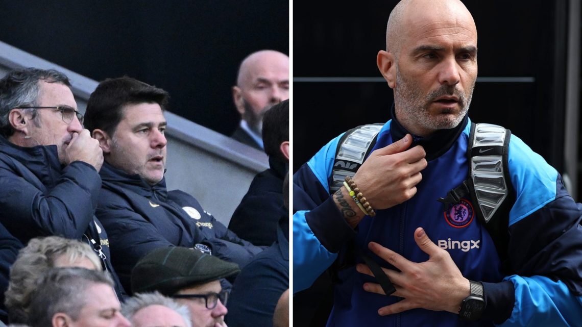 Split image - Mauricio Pochettino in St James' Park stands and Chelsea manager Enzo Maresca