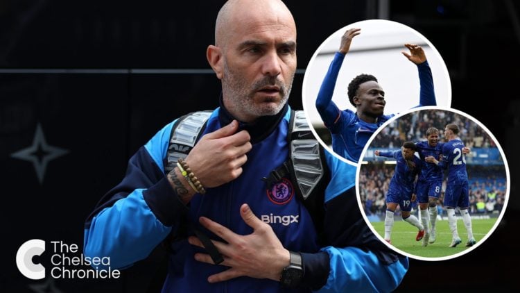 Enzo Maresca, Manager of Chelsea, arrives prior to the Premier League match between Fulham FC and Chelsea FC. Inset 1: Tyrique George of Chelsea ce...