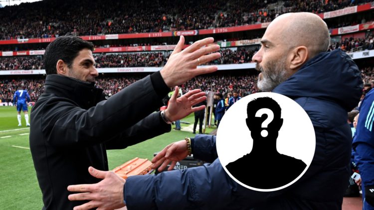 Mikel Arteta, Manager of Arsenal, and Enzo Maresca, Manager of Chelsea, embrace prior to the Premier League match between Arsenal FC and Chelsea FC