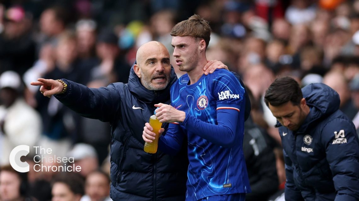 Chelsea manager Enzo Maresca giving instructions to Cole Palmer during match