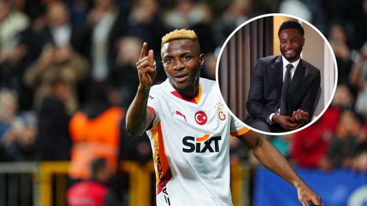 Victor Osimhen of Galatasaray celebrates after a goal during Turkish Super Lig week 33 football match between ikas Eyupspor and Galatasaray. John O...