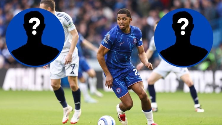 Chelsea defender Wesley Fofana with the ball, inset of mystery player x2
