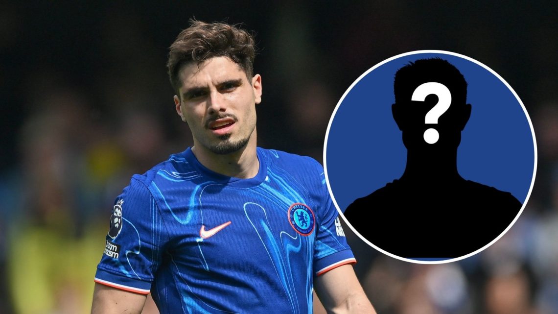 Pedro Neto playing for Chelsea in the Premier League. Inset, mystery Chelsea player