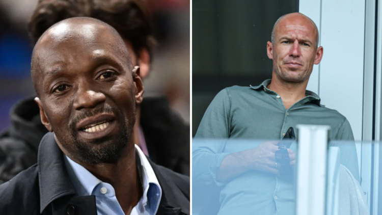 Split image - Chelsea legend Claude Makelele at Champions League game and Arjen Robben in director's box at Stamford Bridge