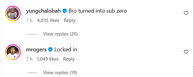 Trevoh Chalobah and Morgan Rogers comment on Cole Palmer's Instagram