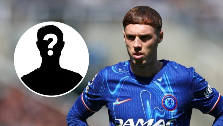 Cole Palmer playing for Chelsea in the Premier League against Newcastle United. Inset, mystery football player