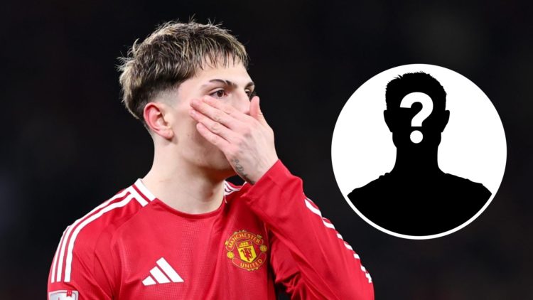 Manchester United star Alejandro Garnacho playing in the FA Cup. Inset, mystery football player