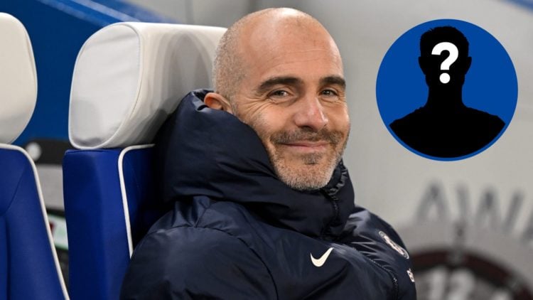 Enzo Maresca looks on prior to the Premier League match between Chelsea FC and Brentford FC, inset mystery player